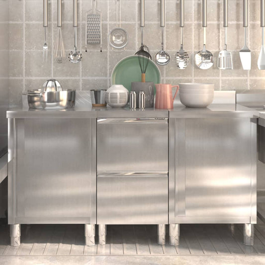 vidaXL Commercial Kitchen Cabinets 3 pcs Stainless Steel