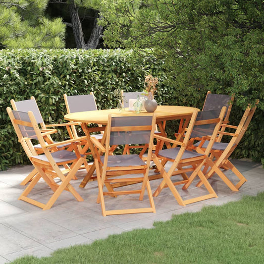 vidaXL 9 Piece Outdoor Dining Set Grey Solid Eucalyptus Wood&Textilene