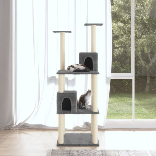 vidaXL Cat Tree with Sisal Scratching Posts Dark Grey 141 cm