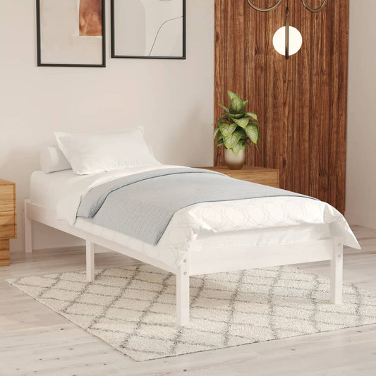 vidaXL Bed Frame White Solid Wood 75x190 cm Small Single