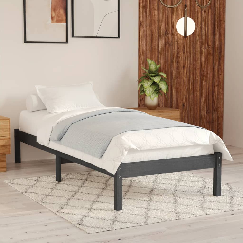 vidaXL Bed Frame Grey Solid Wood Pine 90x200 cm