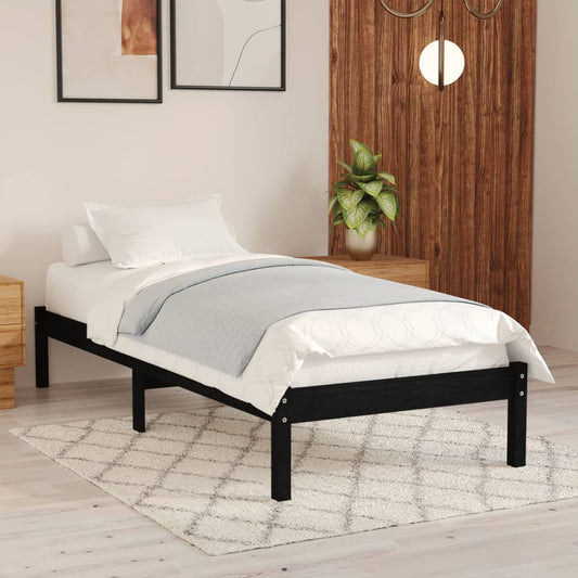 vidaXL Bed Frame Black Solid Wood Pine 90x200 cm