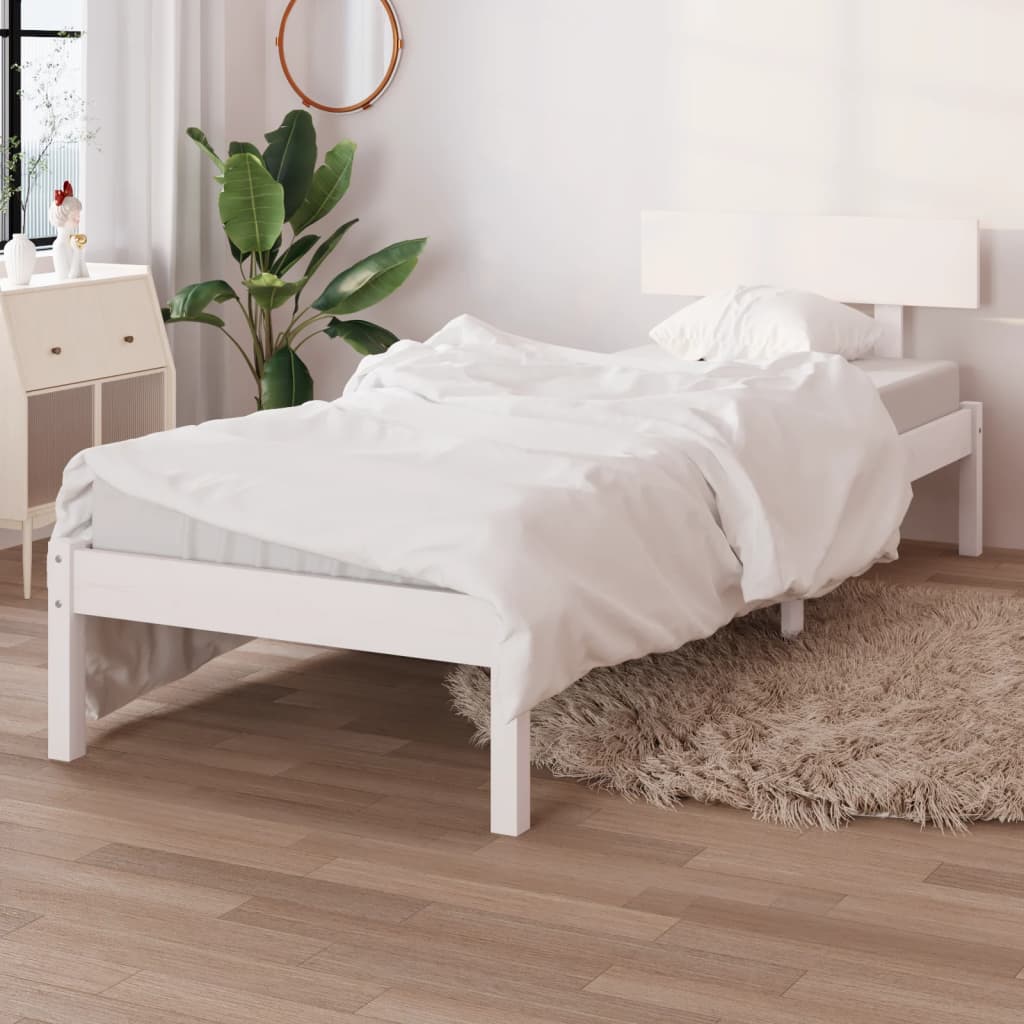 vidaXL Bed Frame White Solid Wood 75x190 cm Small Single