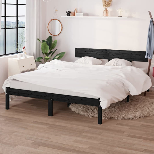 vidaXL Bed Frame Black Solid Wood Pine 135x190 cm Double