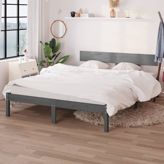 vidaXL Bed Frame Grey Solid Wood Pine 140x190 cm