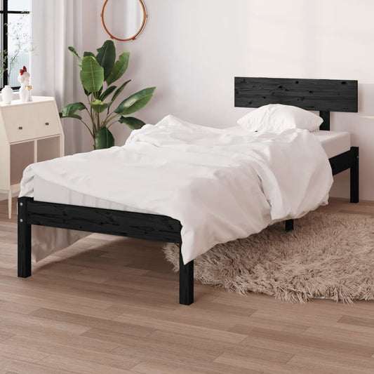 vidaXL Bed Frame Black Solid Wood Pine 90x200 cm