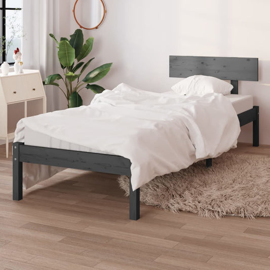 vidaXL Bed Frame Grey Solid Wood Pine 100x200 cm
