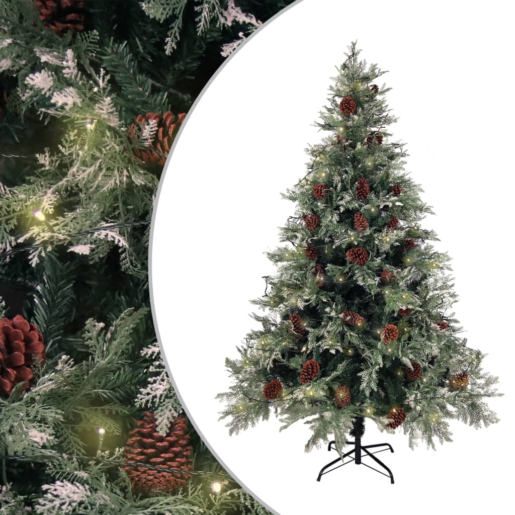 vidaXL Pre-lit Christmas Tree with Pine Cones Green&White 150 cm PVC&PE