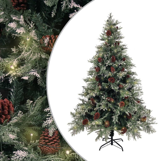 vidaXL Pre-lit Christmas Tree with Pine Cones Green&White 150 cm PVC&PE