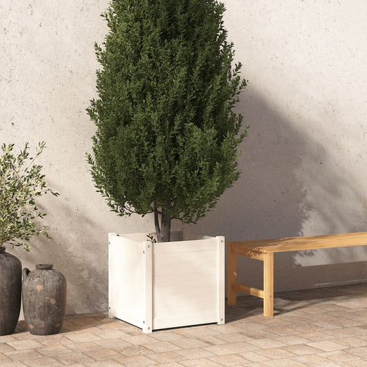 vidaXL Garden Planter White 50x50x50 cm Solid Pinewood