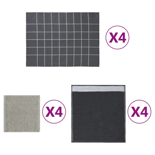 vidaXL 12 Piece Towel Set Grey Cotton