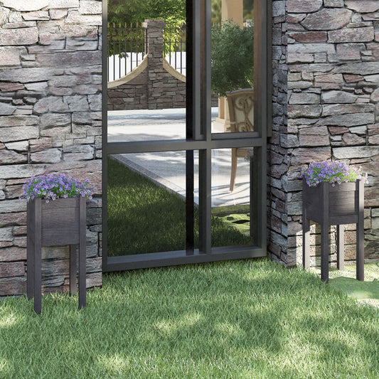 vidaXL Garden Planters 2 pcs Grey 31x31x70 cm Solid Pinewood