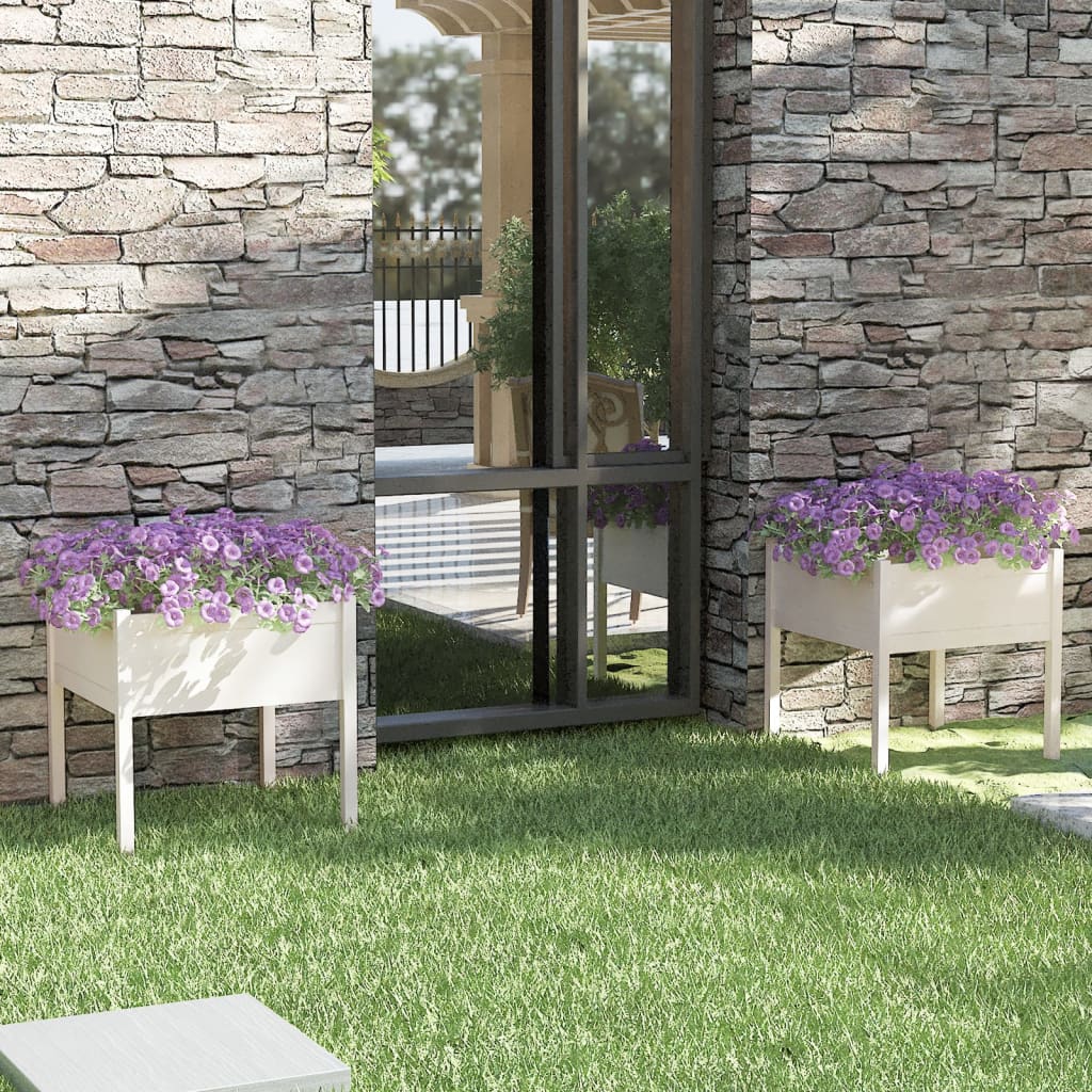 vidaXL Garden Planters 2 pcs White 70x70x70 cm Solid Pinewood