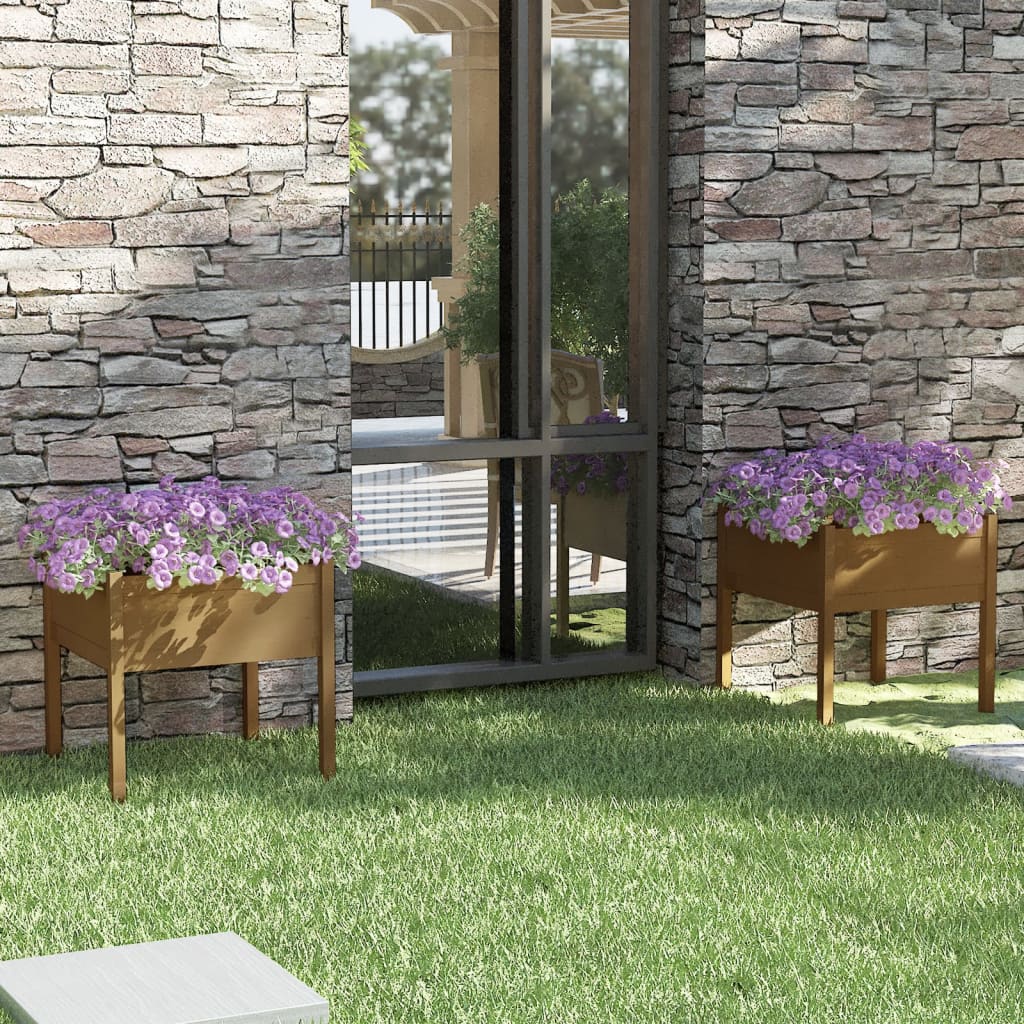 vidaXL Garden Planters 2 pcs Honey Brown 70x70x70 cm Solid Pinewood