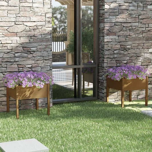 vidaXL Garden Planters 2 pcs Honey Brown 70x70x70 cm Solid Pinewood