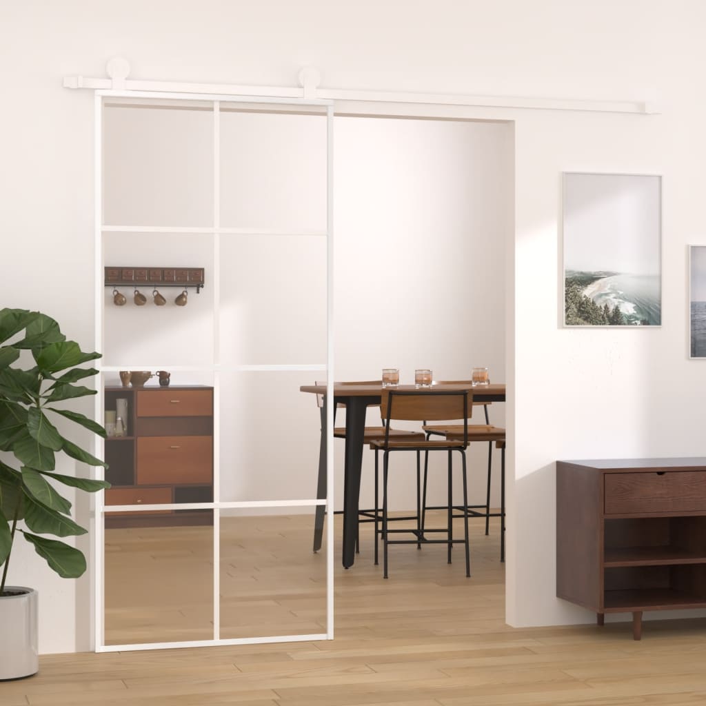 vidaXL Sliding Door ESG Glass and Aluminium 90x205 cm White