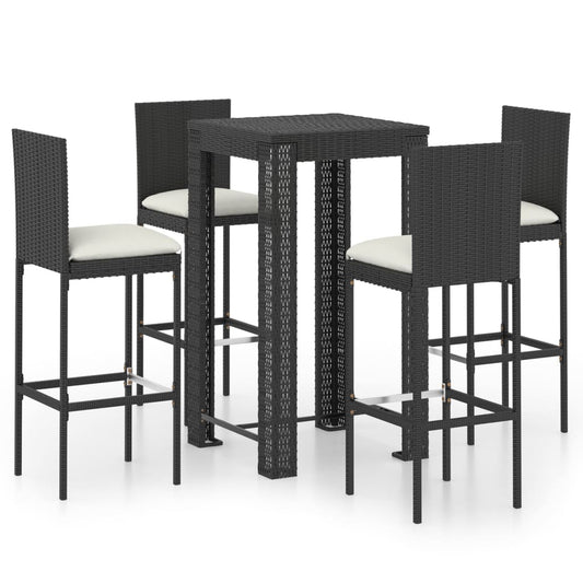 vidaXL 5 Piece Garden Bar Set with Cushions Poly Rattan Black
