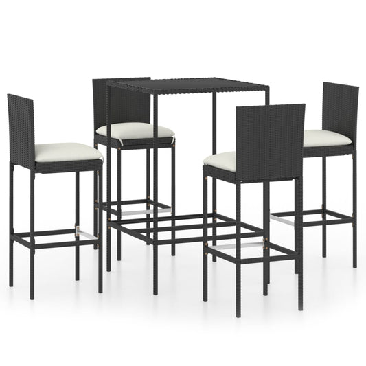 vidaXL 5 Piece Garden Bar Set with Cushions Poly Rattan Black