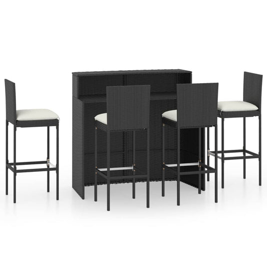 vidaXL 5 Piece Garden Bar Set with Cushions Poly Rattan Black