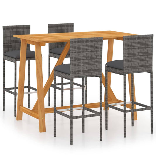 vidaXL 5 Piece Garden Bar Set with Cushions Poly Rattan Grey