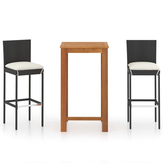 vidaXL 3 Piece Garden Bar Set with Cushions Poly Rattan Black