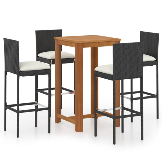 vidaXL 5 Piece Garden Bar Set with Cushions Poly Rattan Black