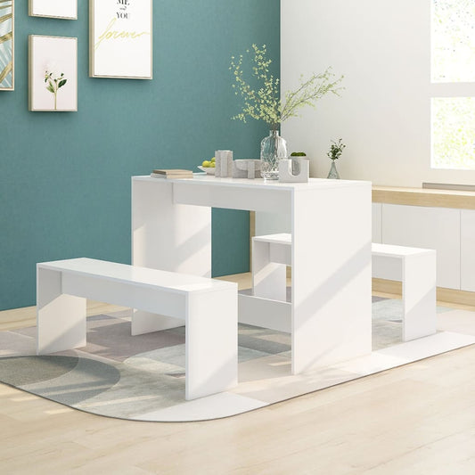vidaXL 3 Piece Dining Set White Engineered Wood