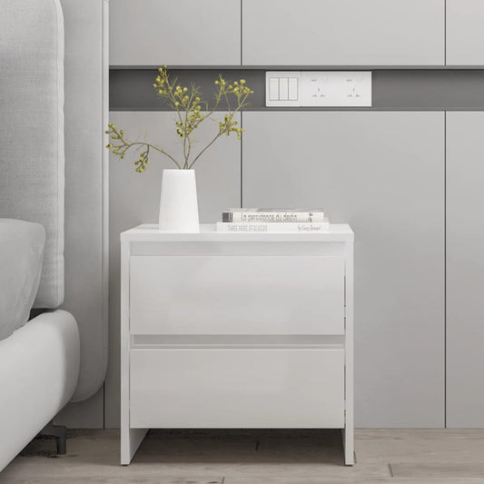 vidaXL Bedside Cabinet High Gloss White 45x34.5x44.5 cm Engineered Wood
