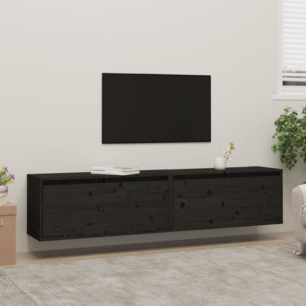 vidaXL Wall Cabinets 2 pcs Black 80x30x35 cm Solid Wood Pine