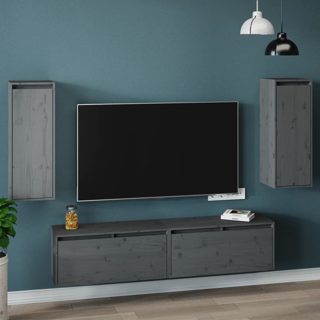 vidaXL Wall Cabinets 2 pcs Grey 30x30x80 cm Solid Wood Pine