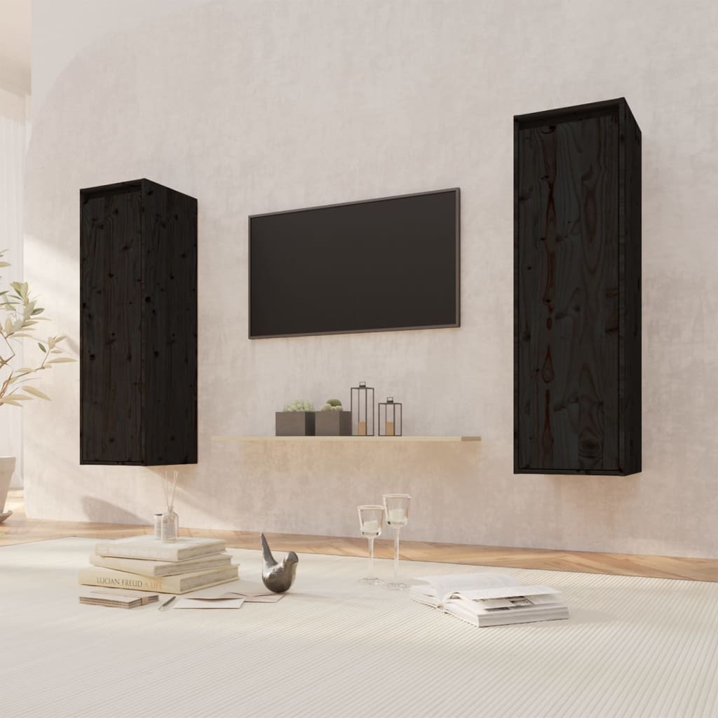 vidaXL Wall Cabinets 2 pcs Black 30x30x100 cm Solid Pinewood