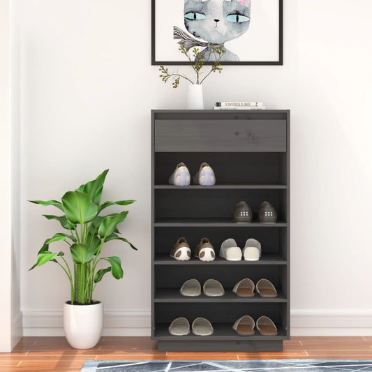 vidaXL Shoe Cabinet Grey 60x34x105 cm Solid Wood Pine