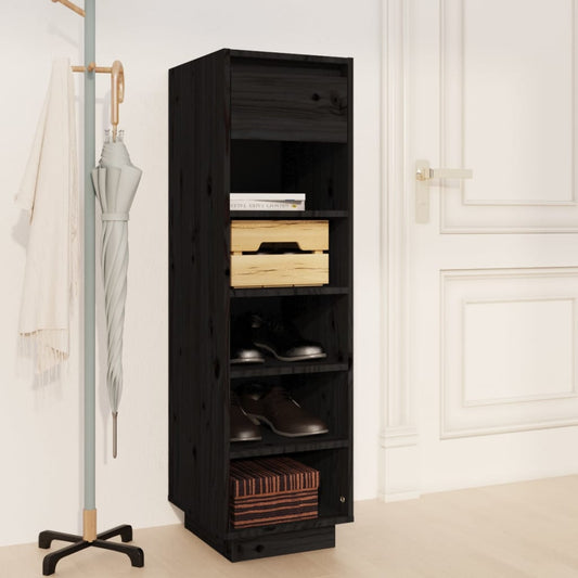 vidaXL Shoe Cabinet Black 34x30x105 cm Solid Wood Pine