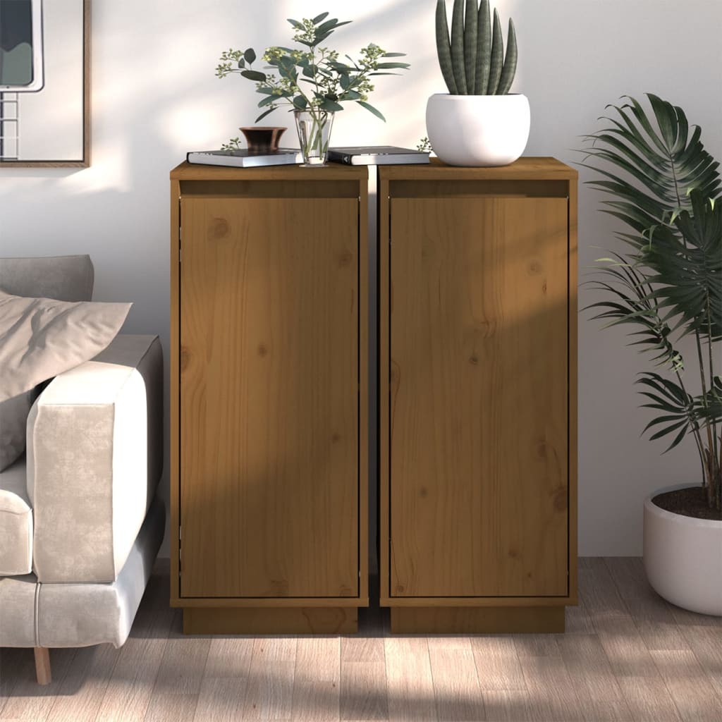 vidaXL Sideboards 2 pcs Honey Brown 31.5x34x75 cm Solid Wood Pine
