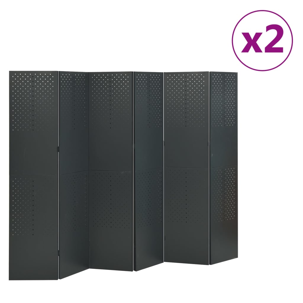 vidaXL 6-Panel Room Dividers 2 pcs Anthracite 240x180 cm Steel