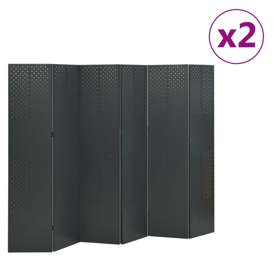 vidaXL 6-Panel Room Dividers 2 pcs Anthracite 240x180 cm Steel