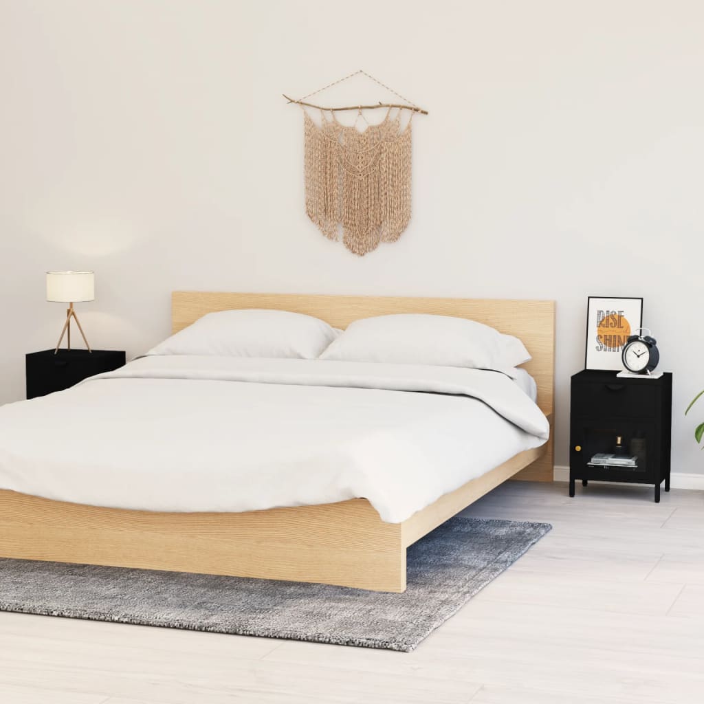 vidaXL Nightstands 2 pcs Black 40x30x54.5 cm Steel and Glass