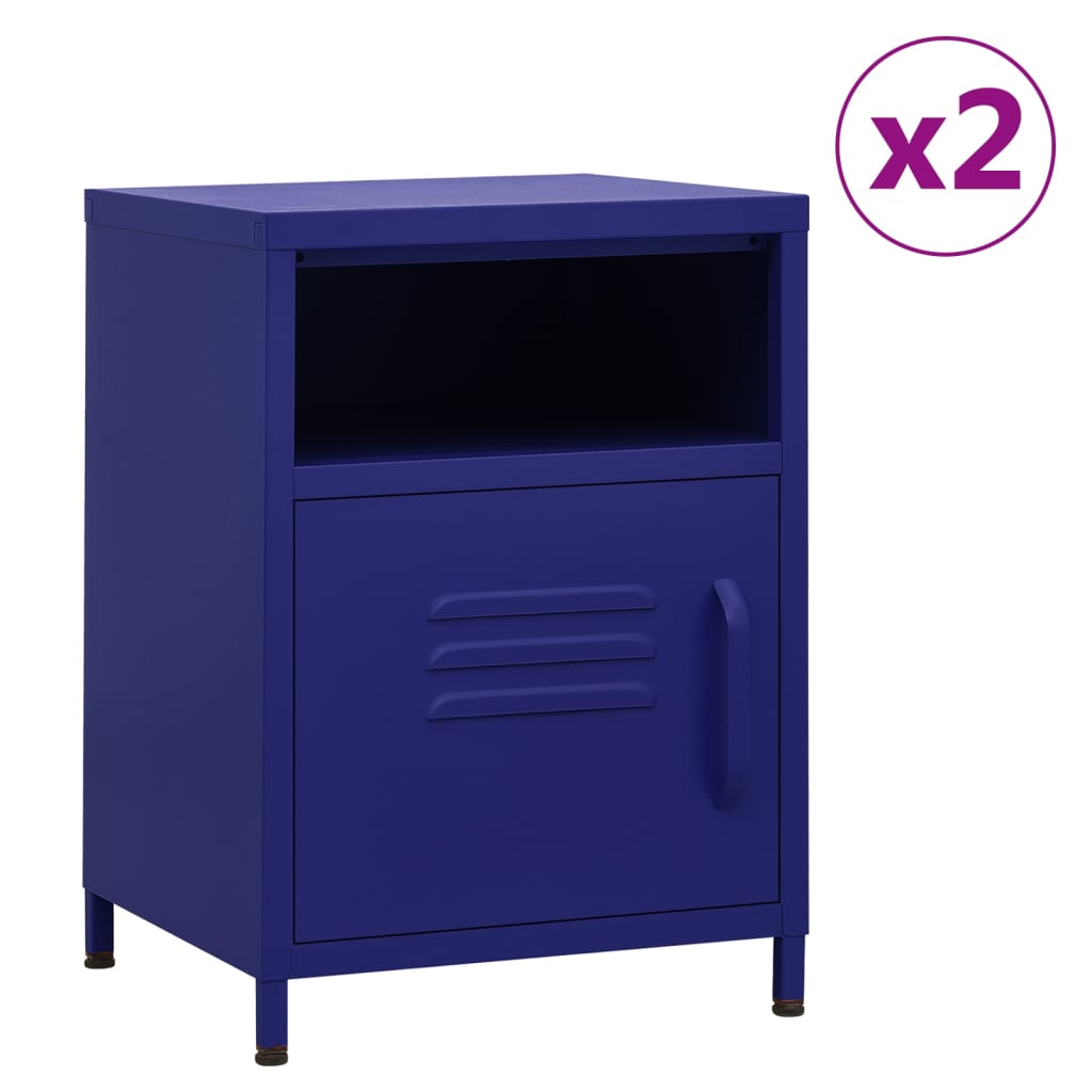 vidaXL Nightstands 2 pcs Navy Blue 35x35x51 cm Steel