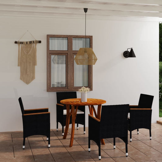 vidaXL 5 Piece Garden Dining Set with Cushions Poly Rattan Black
