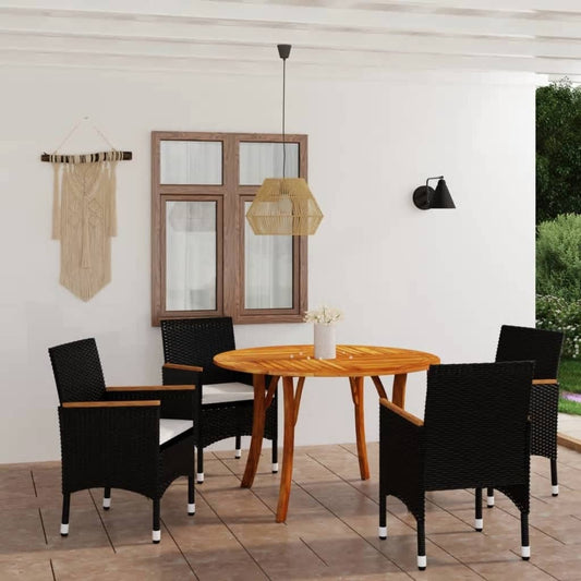 vidaXL 5 Piece Garden Dining Set with Cushions Poly Rattan Black