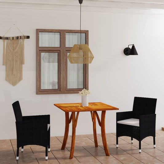 vidaXL 3 Piece Garden Dining Set with Cushions Poly Rattan Black