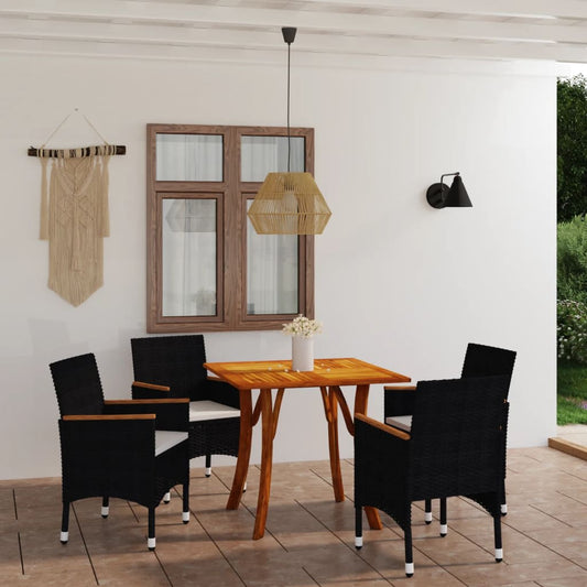 vidaXL 5 Piece Garden Dining Set with Cushions Poly Rattan Black