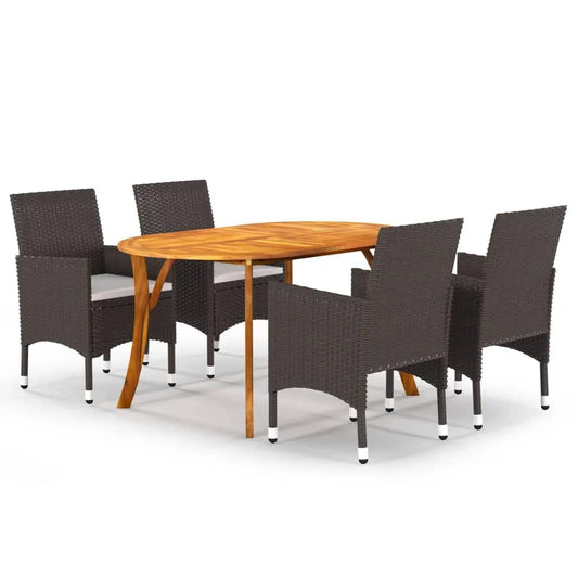 vidaXL 5 Piece Garden Dining Set with Cushions Poly Rattan Brown