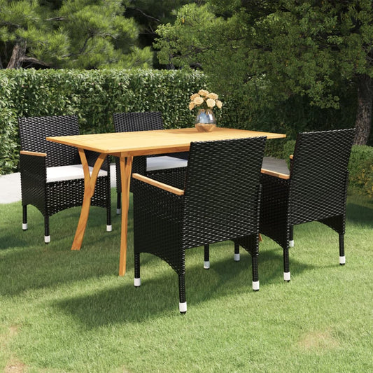 vidaXL 5 Piece Garden Dining Set with Cushions Poly Rattan Black