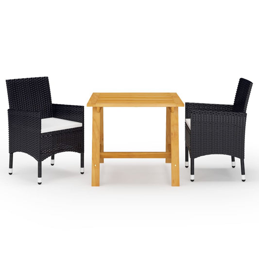 vidaXL 3 Piece Garden Dining Set with Cushions Black