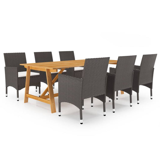 vidaXL 7 Piece Garden Dining Set with Cushions Brown