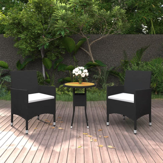 vidaXL 3 Piece Garden Bistro Set Poly Rattan and Solid Wood Black