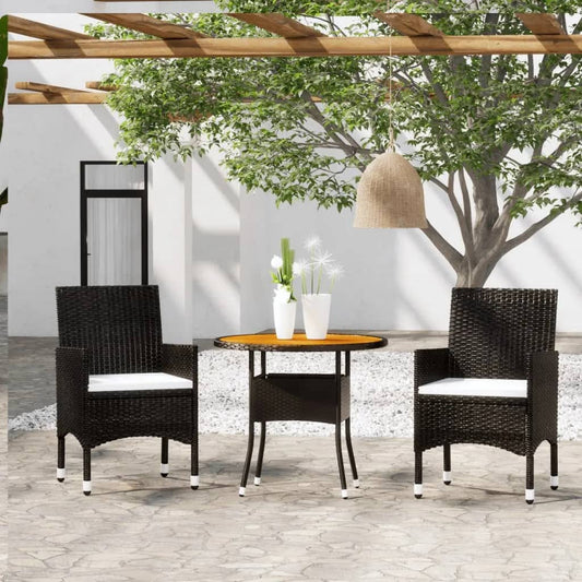 vidaXL 3 Piece Garden Bistro Set Poly Rattan and Solid Wood Black