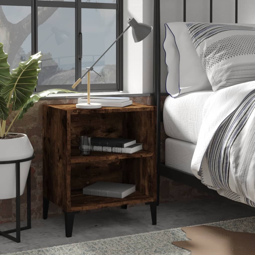 vidaXL Bed Cabinet with Metal Legs Smoked Oak 40x30x50 cm