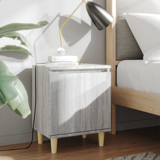 vidaXL Bed Cabinets with Solid Wood Legs 2 pcs Grey Sonoma 40x30x50 cm